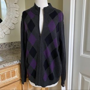 Claiborne Purple Gray Argyle Sweater
